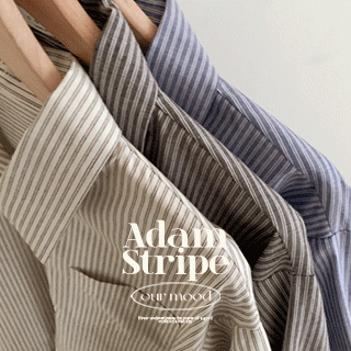 애덤 스트라이프 원포켓 루즈핏 셔츠 벚꽃룩